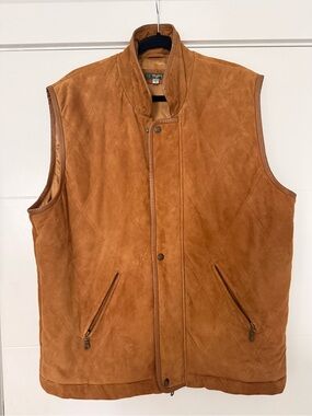 Tom James 100% Leather Men's Suede Quilted Vest - Cognac Brown